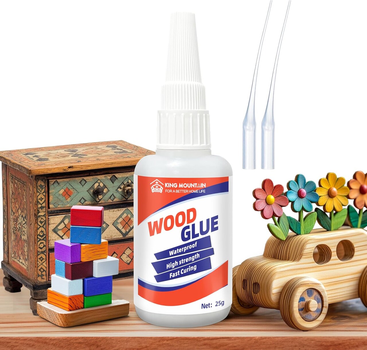Wood Glue for Woodwork - High Strength Fast Drying Clear Glue, Low Odor - 25g - Suitable for Furniture, Garden, Crafts, DIY, Metal to Wood